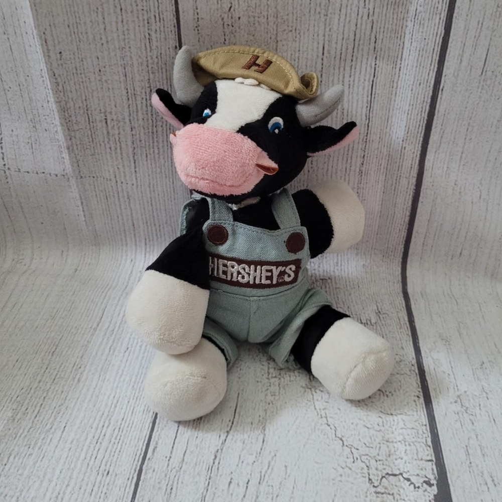 The Hershey Company Cow Doll 8" Stuffed Toy with denim Overalls Hat Farm…
